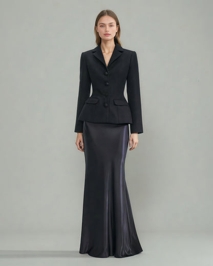 Black Tweed Blazer & Mermaid Skirt Set - SISPELL