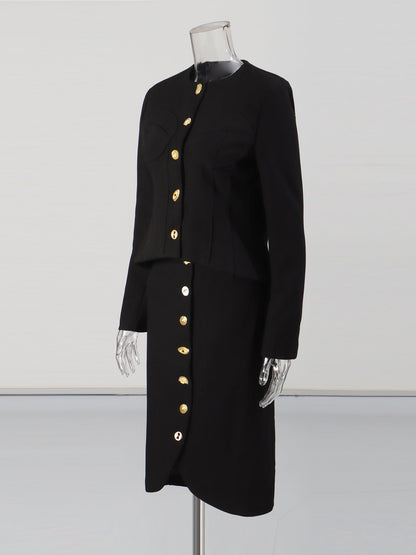 Black Two - Piece Set with Gold Statement Button Detailing - SISPELL