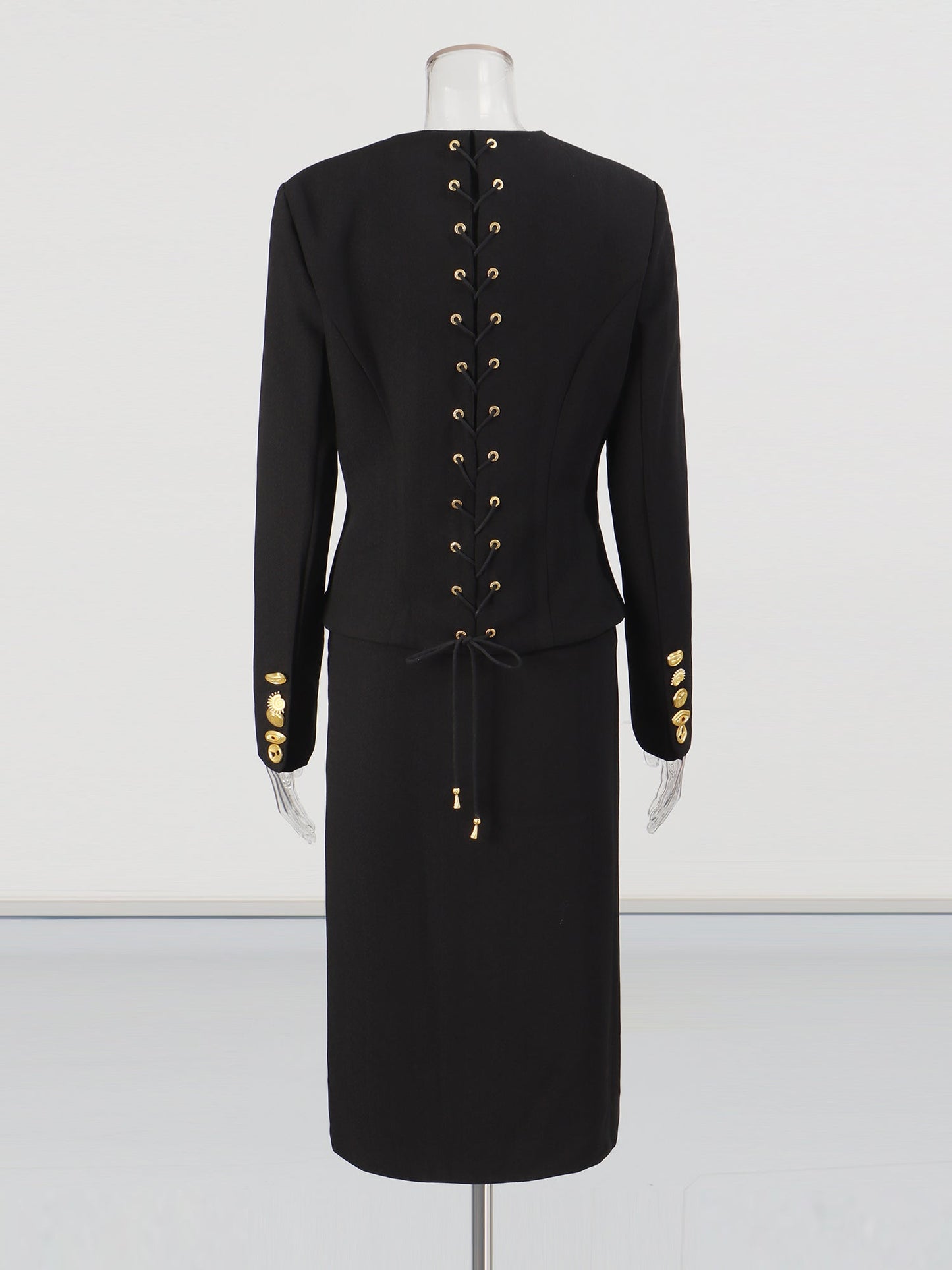 Black Two - Piece Set with Gold Statement Button Detailing - SISPELL