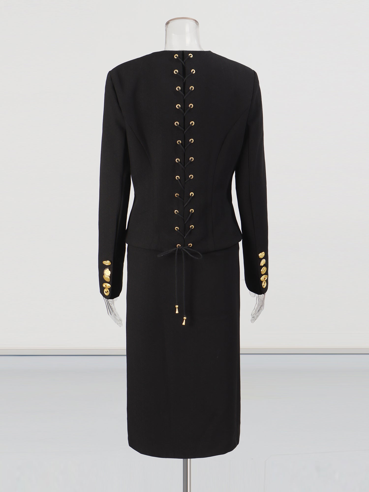 Black Two - Piece Set with Gold Statement Button Detailing - SISPELL