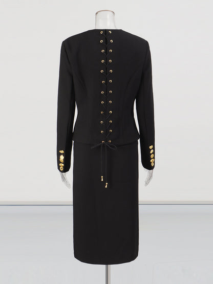 Black Two - Piece Set with Gold Statement Button Detailing - SISPELL