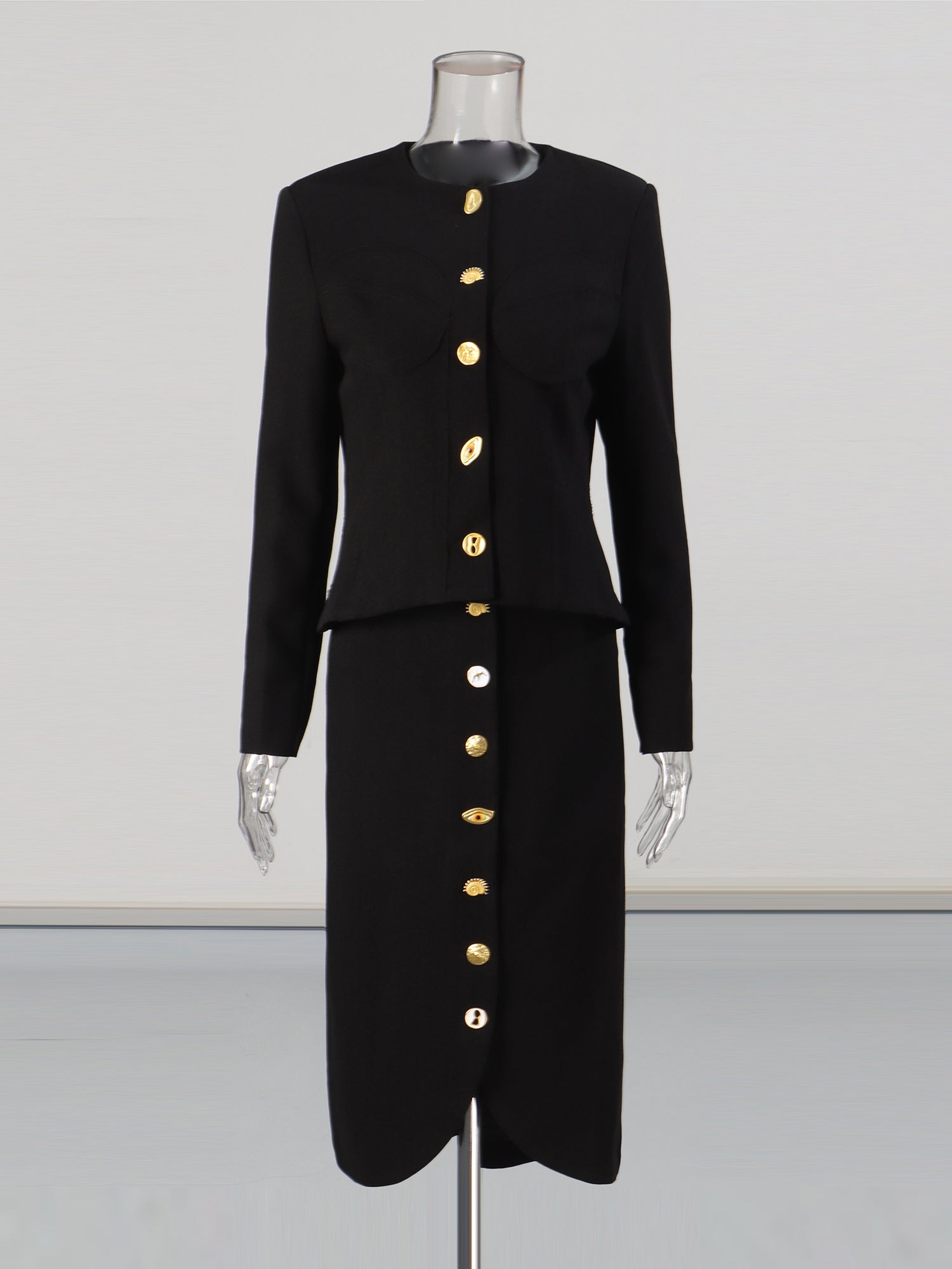 Black Two - Piece Set with Gold Statement Button Detailing - SISPELL