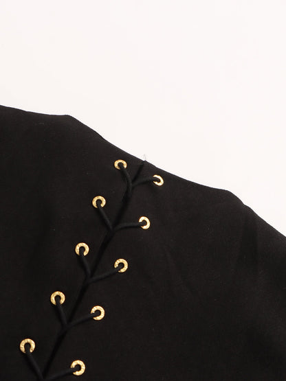 Black Two - Piece Set with Gold Statement Button Detailing - SISPELL