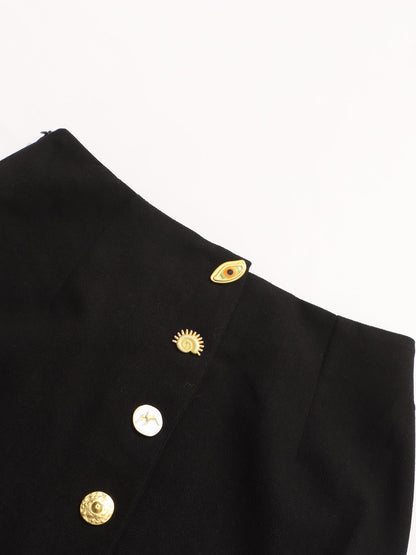 Black Two - Piece Set with Gold Statement Button Detailing - SISPELL