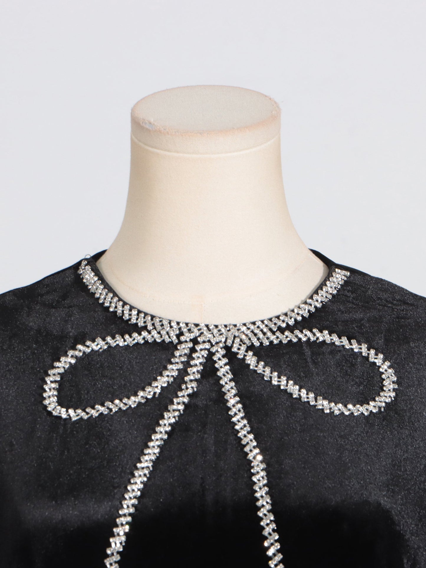 Black Velvet Midi Dress with Rhinestone Bow & Belt - SISPELL