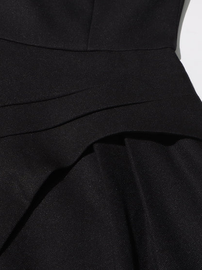 Black & White Puff Sleeve Asymmetric Midi Dress - SISPELL