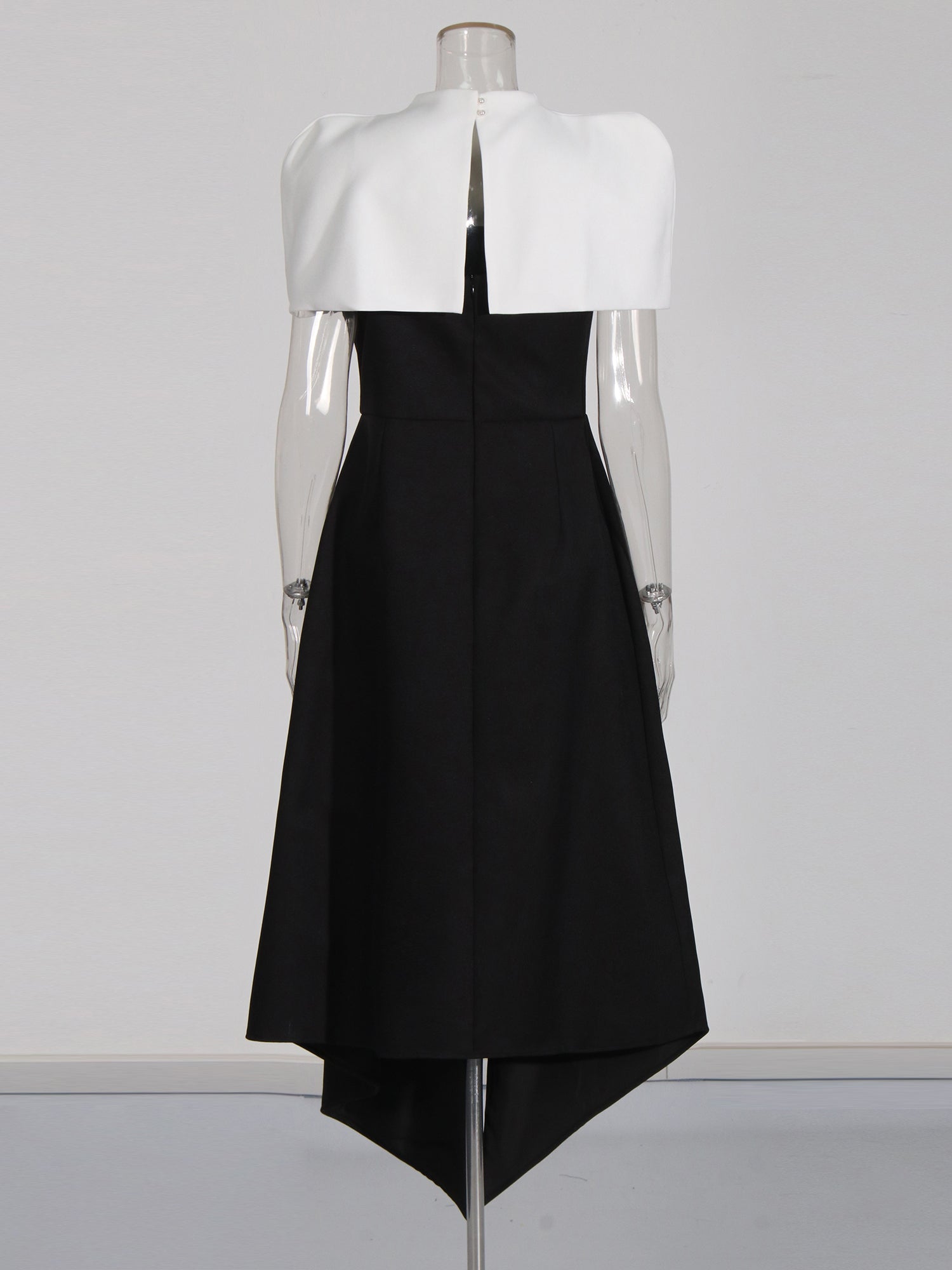 Black & White Puff Sleeve Asymmetric Midi Dress - SISPELL
