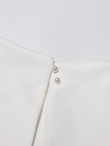 Black & White Puff Sleeve Asymmetric Midi Dress - SISPELL