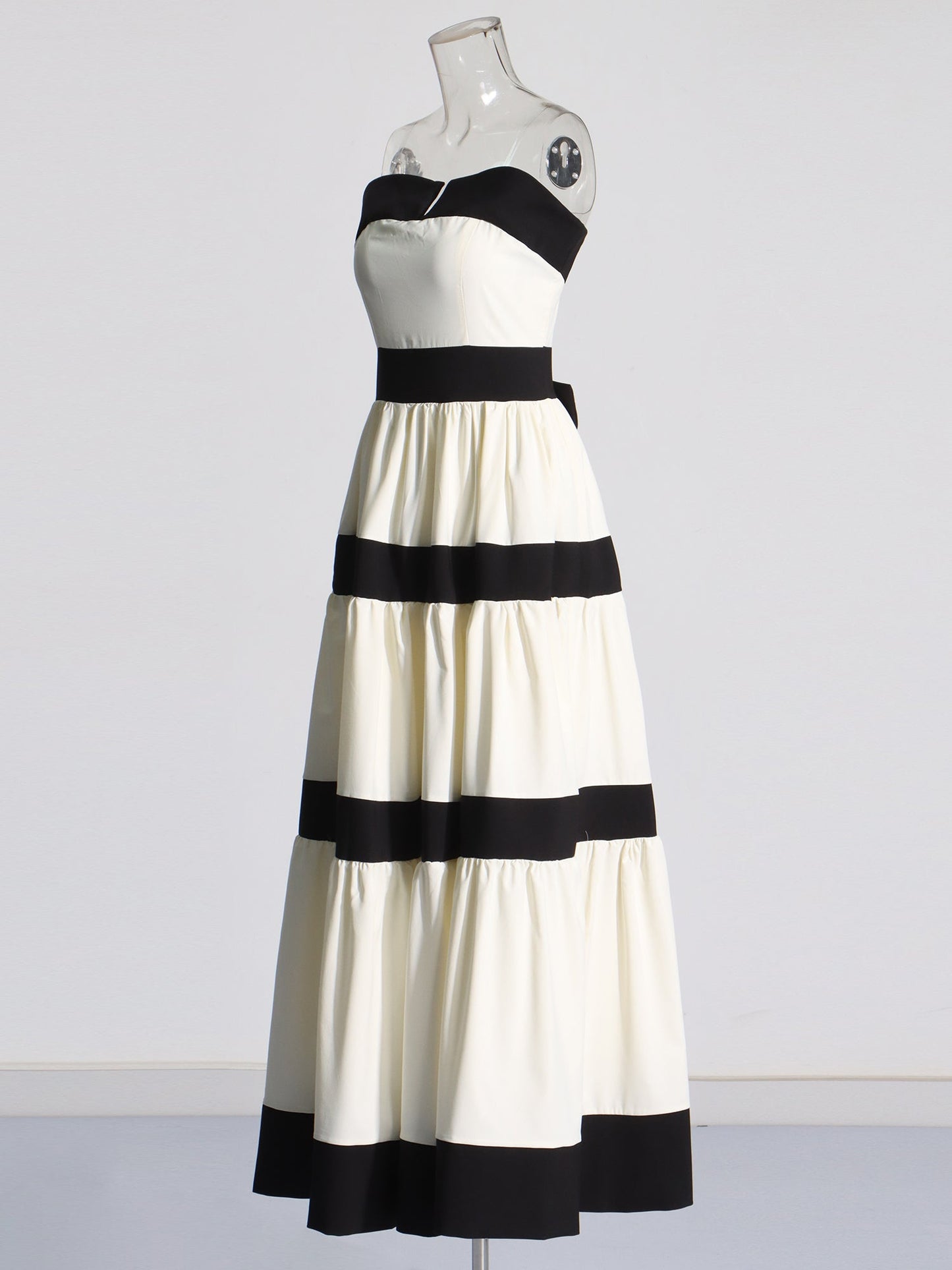 Black & White Striped Strapless Maxi Dress - SISPELL