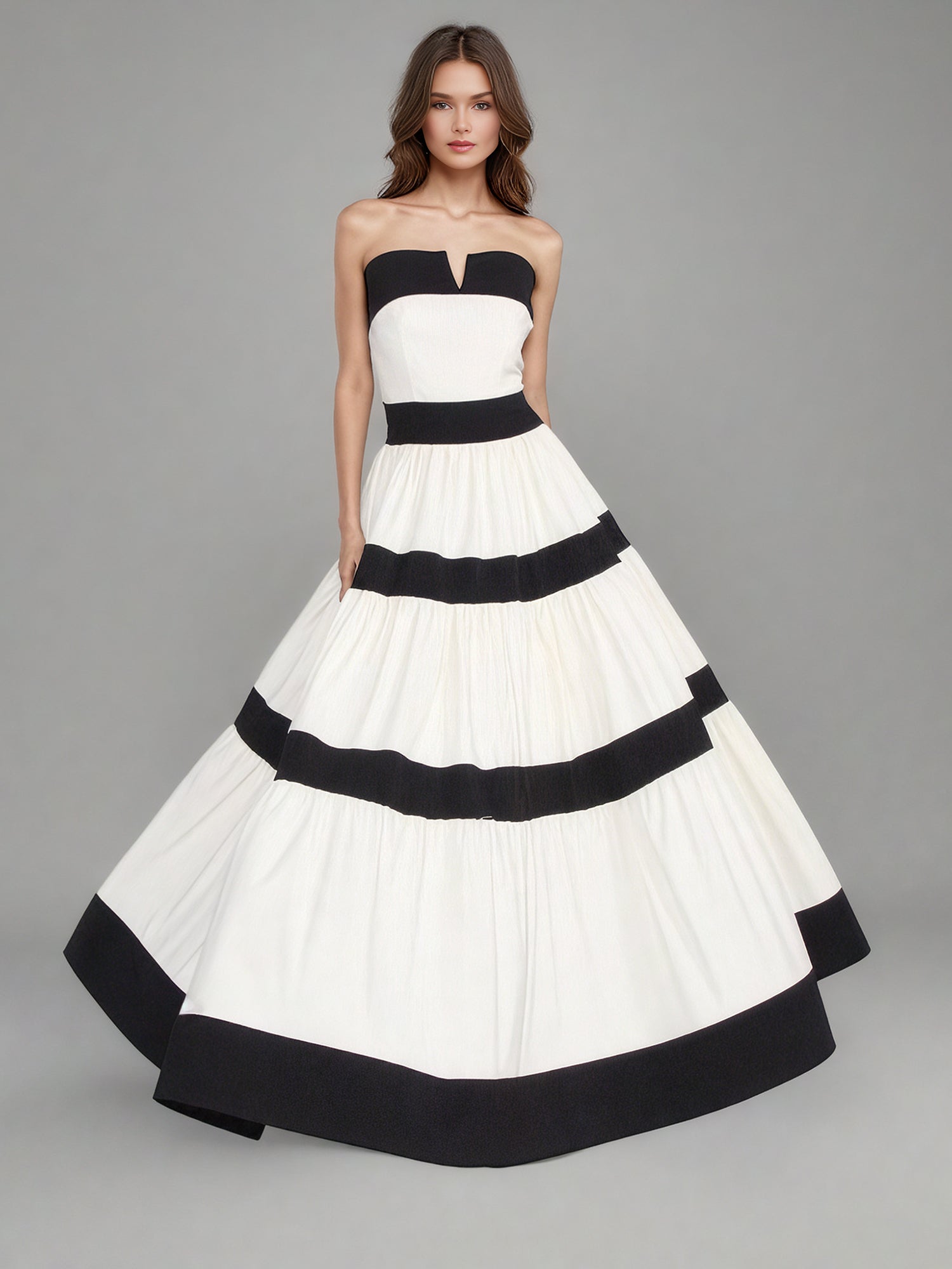 Black & White Striped Strapless Maxi Dress - SISPELL