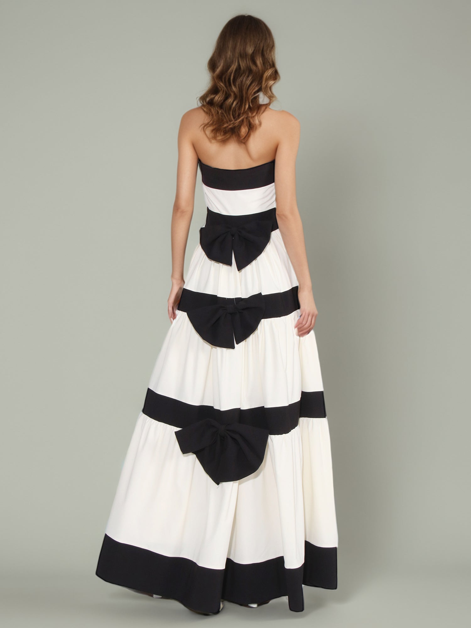 Black & White Striped Strapless Maxi Dress - SISPELL