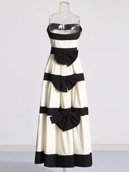 Black & White Striped Strapless Maxi Dress - SISPELL