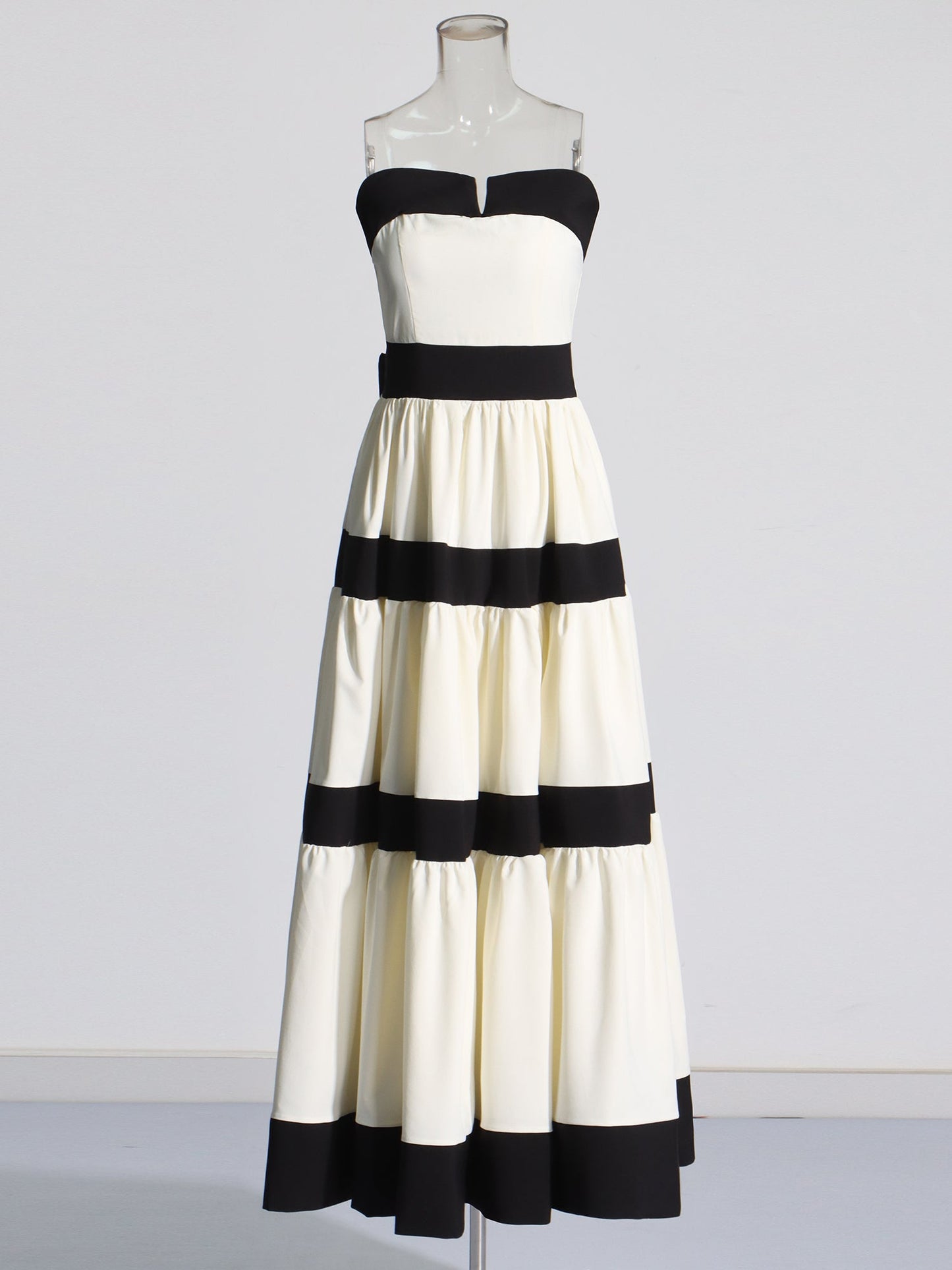 Black & White Striped Strapless Maxi Dress - SISPELL