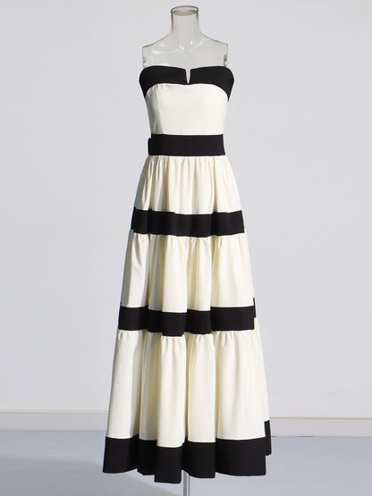 Black & White Striped Strapless Maxi Dress - SISPELL