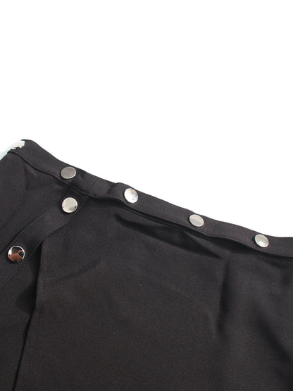 Black Zip Polo & Asymmetric Button Skirt Set - SISPELL