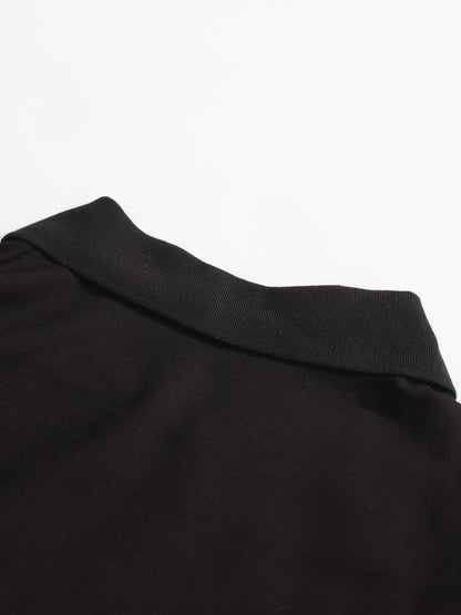 Black Zip Polo & Asymmetric Button Skirt Set - SISPELL