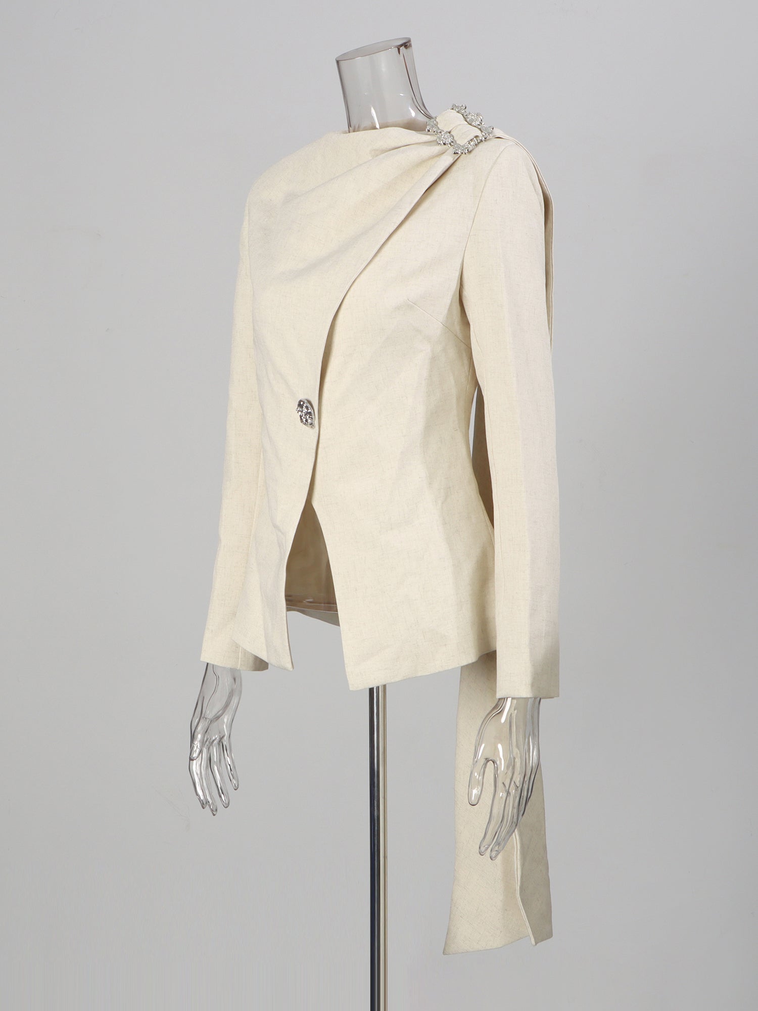 Blazer with Crystal Detail & Asymmetric Drape - SISPELL