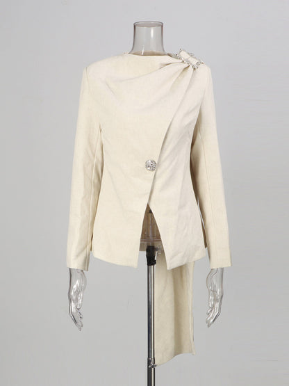 Blazer with Crystal Detail & Asymmetric Drape - SISPELL