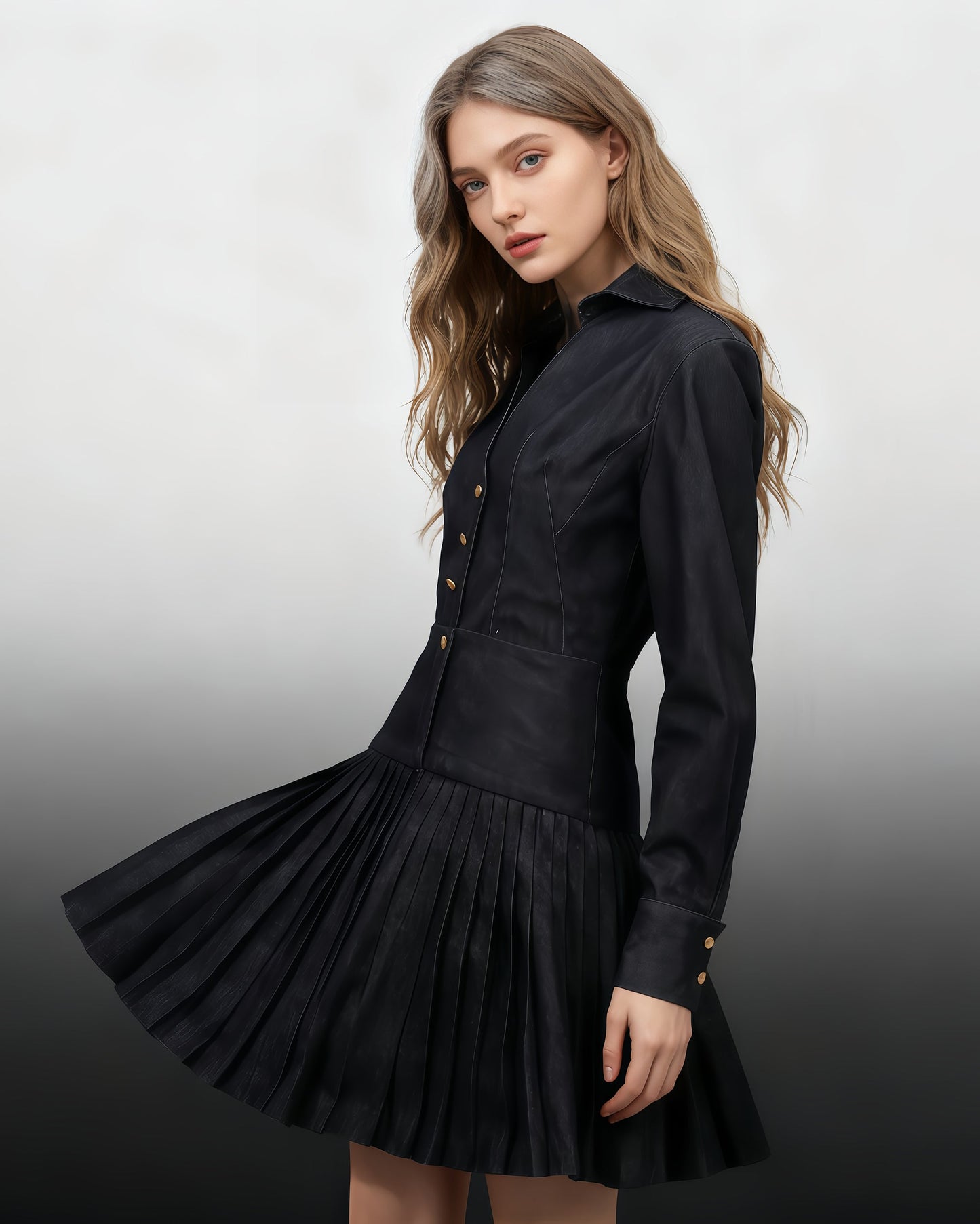 Blue Denim Blazer & Pleated Skirt Set - SISPELL