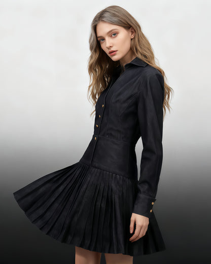 Blue Denim Blazer & Pleated Skirt Set - SISPELL