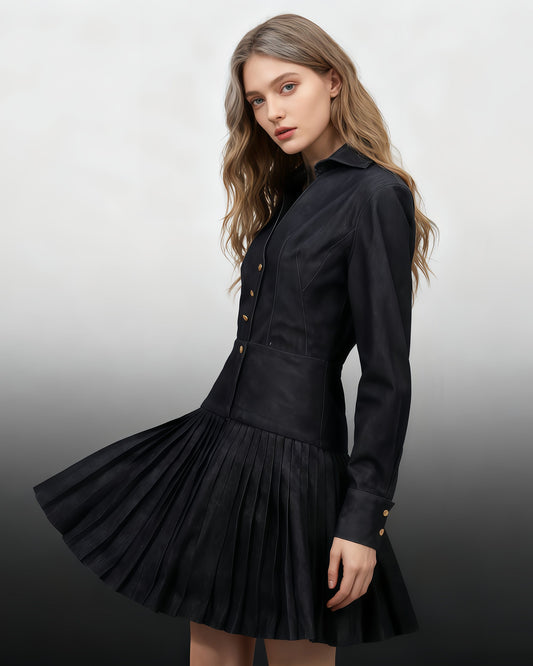 Blue Denim Blazer & Pleated Skirt Set - SISPELL