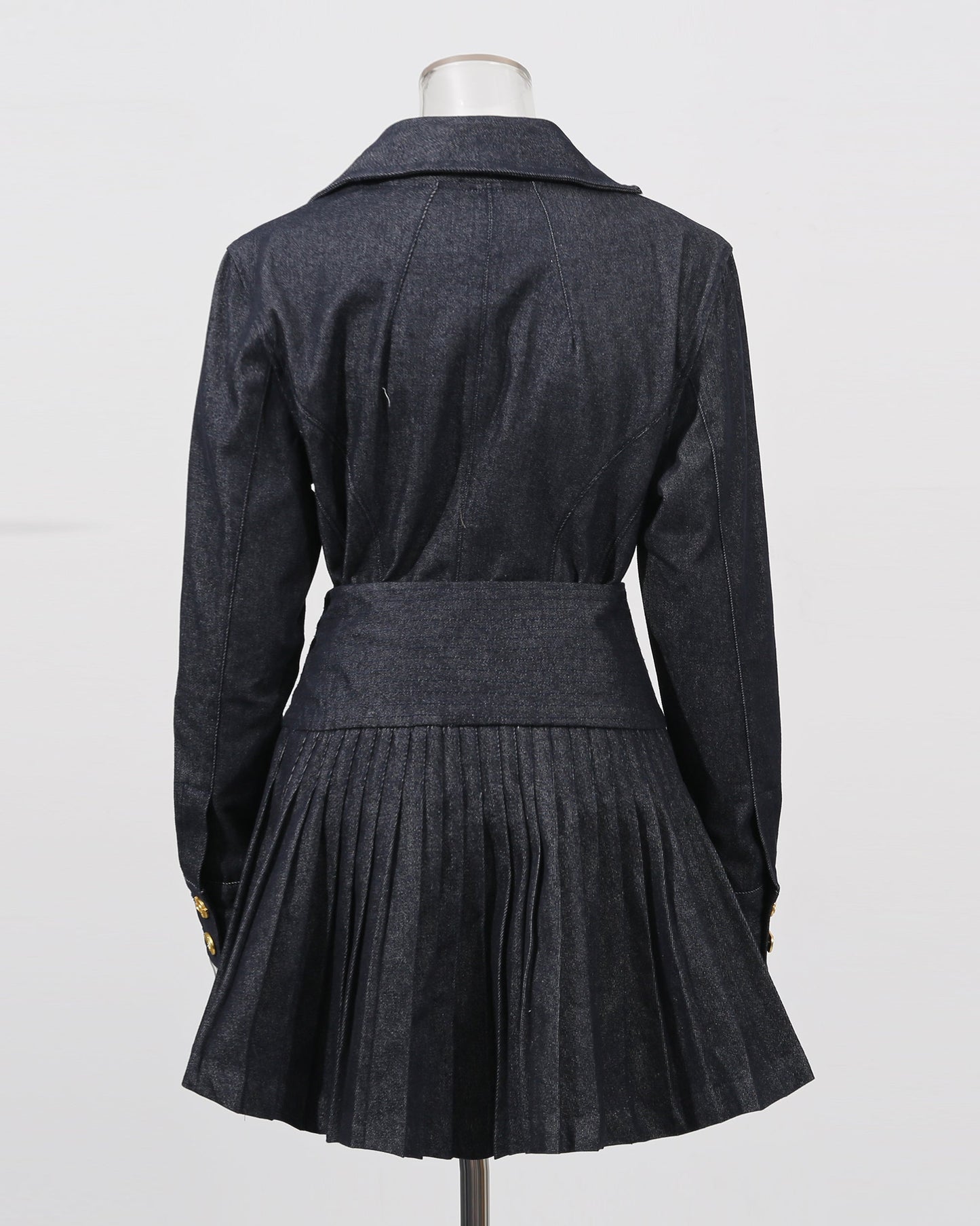 Blue Denim Blazer & Pleated Skirt Set - SISPELL