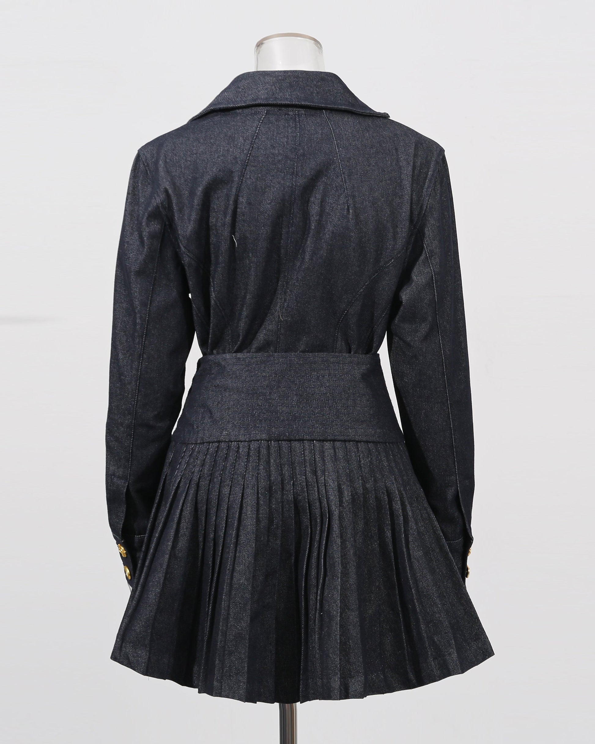 Blue Denim Blazer & Pleated Skirt Set - SISPELL