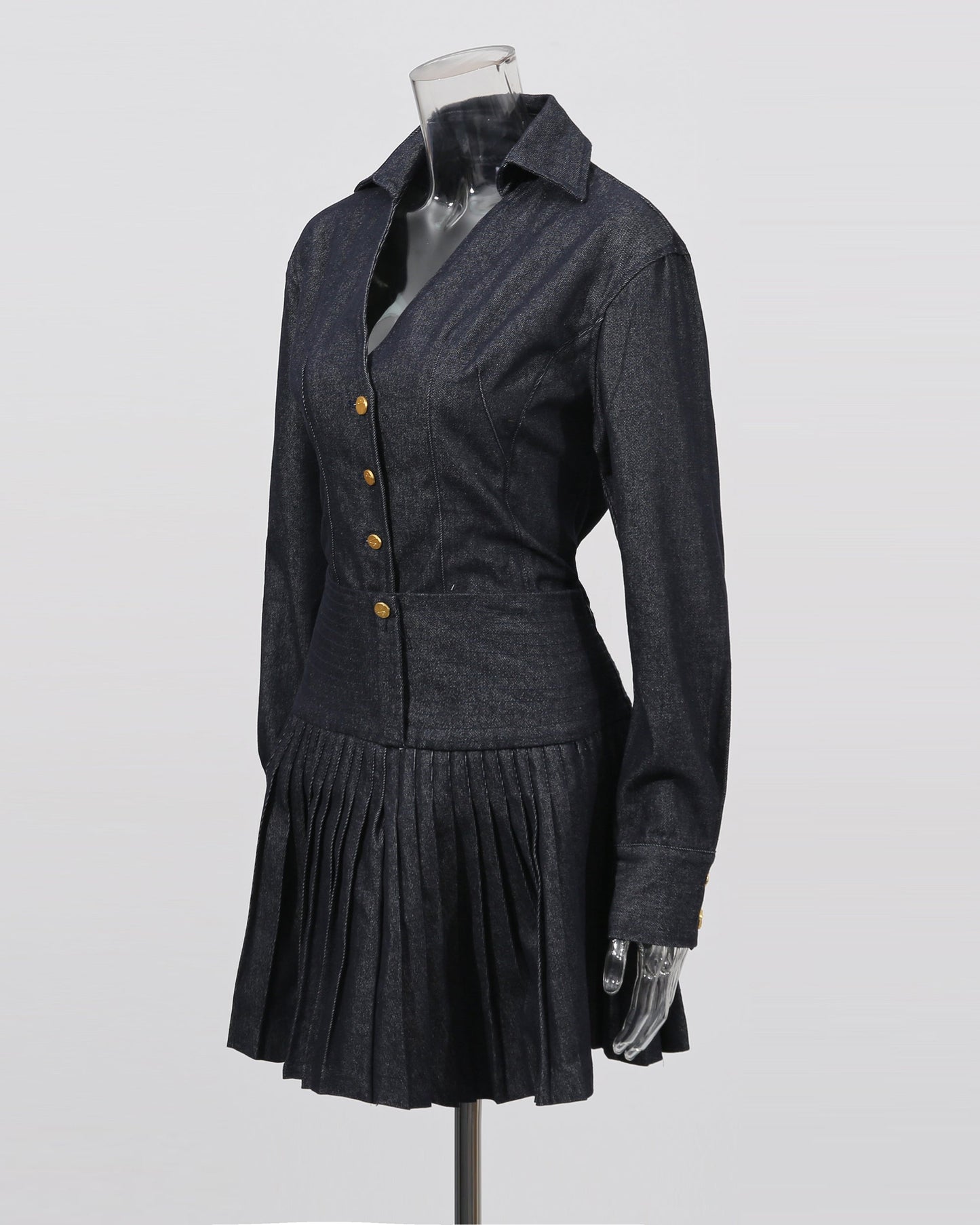 Blue Denim Blazer & Pleated Skirt Set - SISPELL