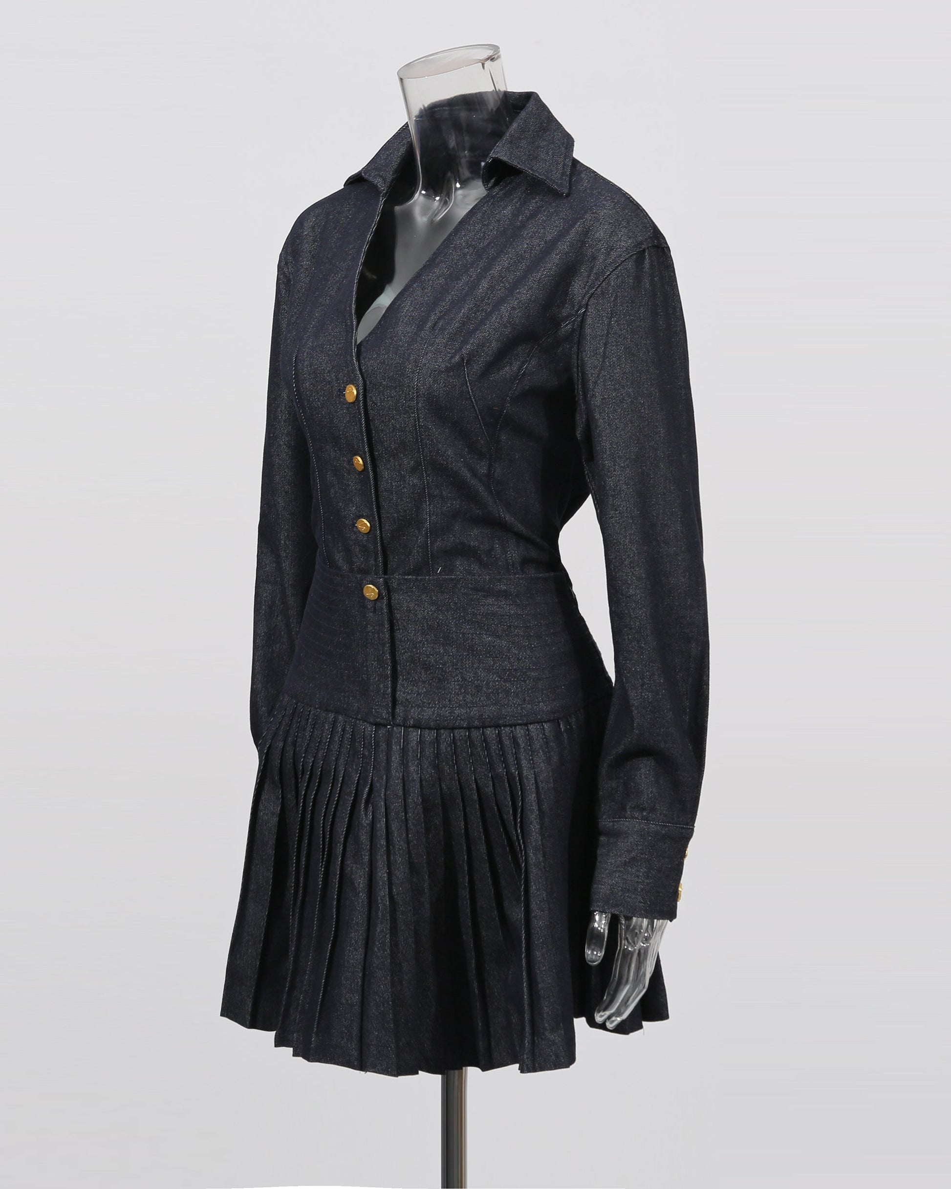 Blue Denim Blazer & Pleated Skirt Set - SISPELL