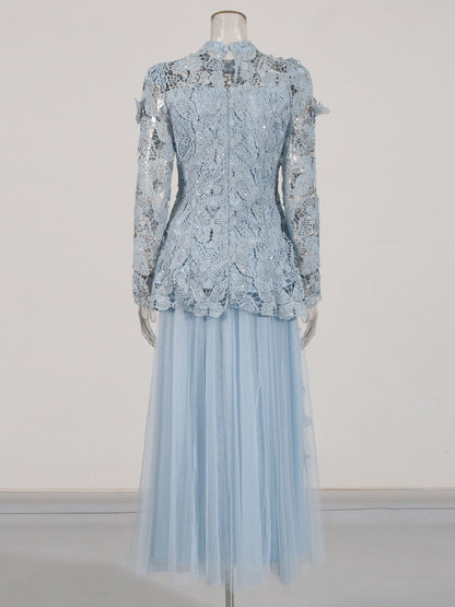 Blue Lace Top & Tulle Skirt Two - Piece Set - SISPELL