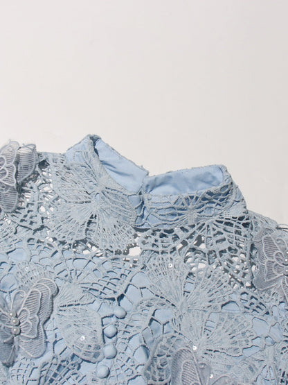 Blue Lace Top & Tulle Skirt Two - Piece Set - SISPELL