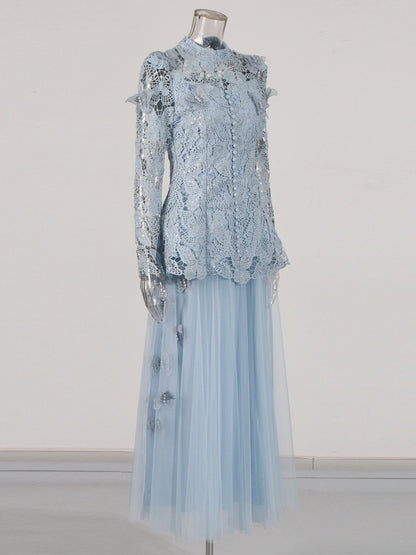 Blue Lace Top & Tulle Skirt Two - Piece Set - SISPELL