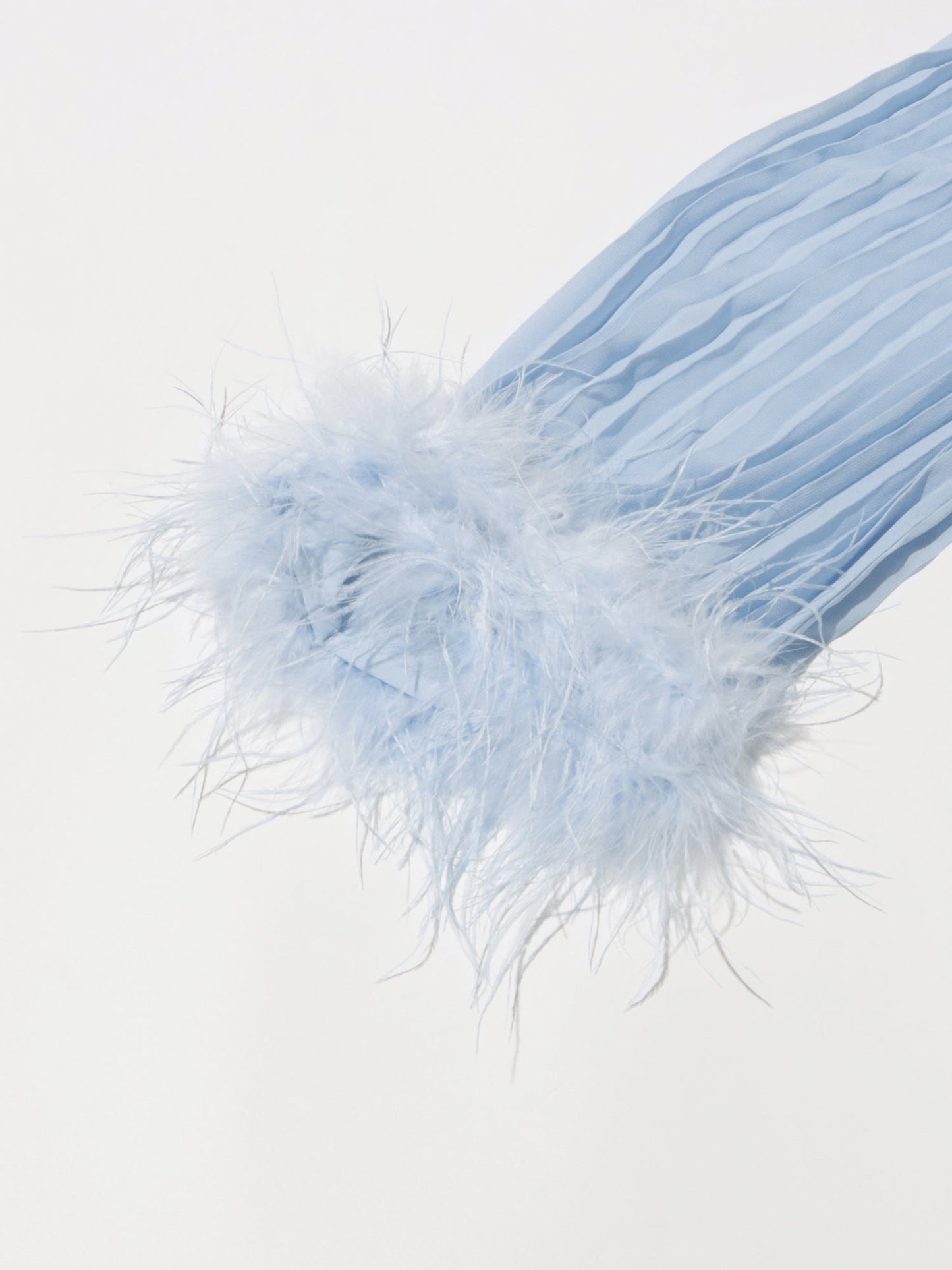 Blue Pleated Maxi Dress with Crystal & Feather Details - SISPELL