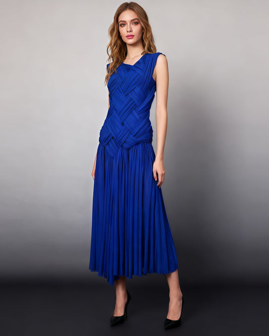 Blue Sleeveless Knotted Ruched Maxi Dress - SISPELL