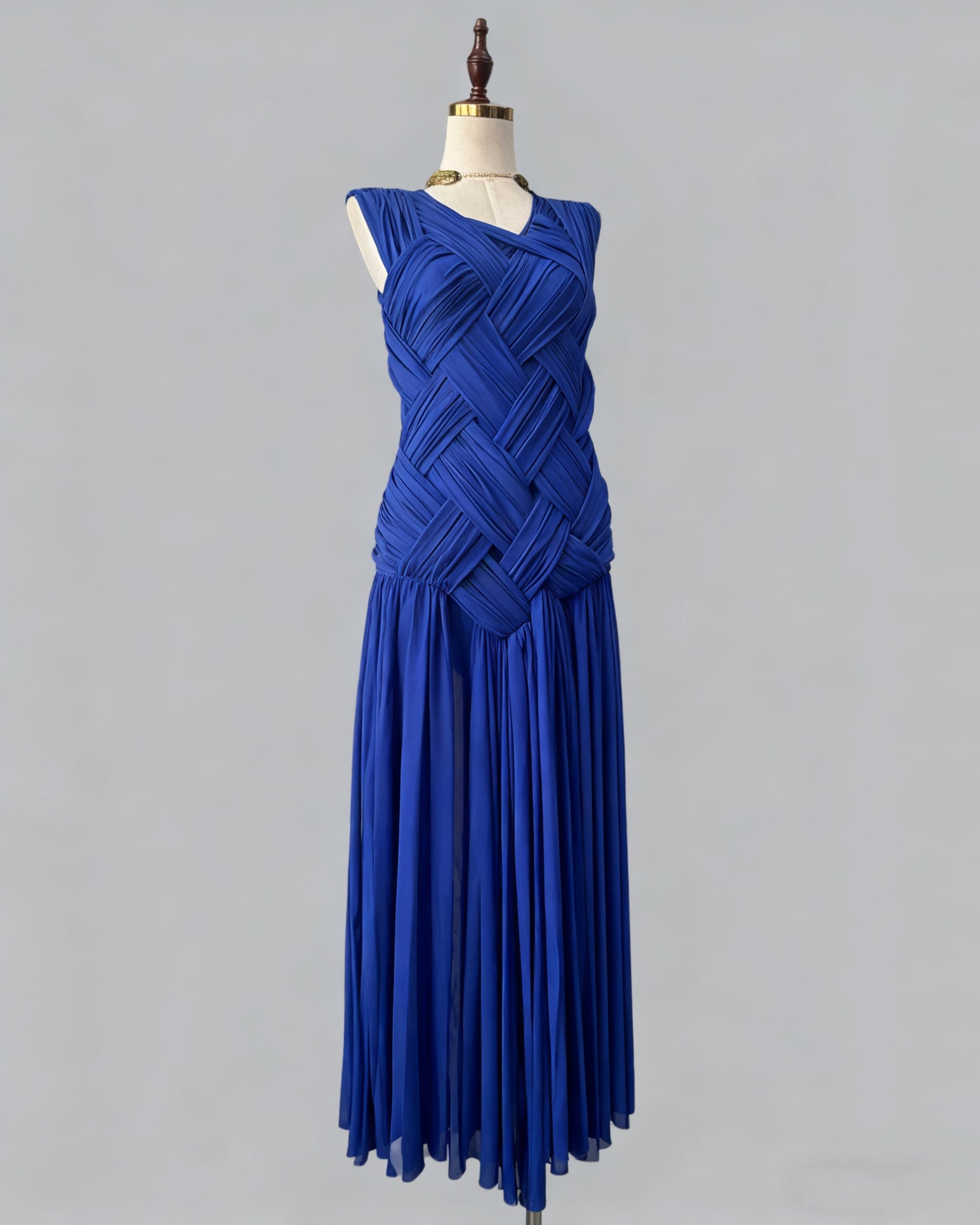 Blue Sleeveless Knotted Ruched Maxi Dress - SISPELL