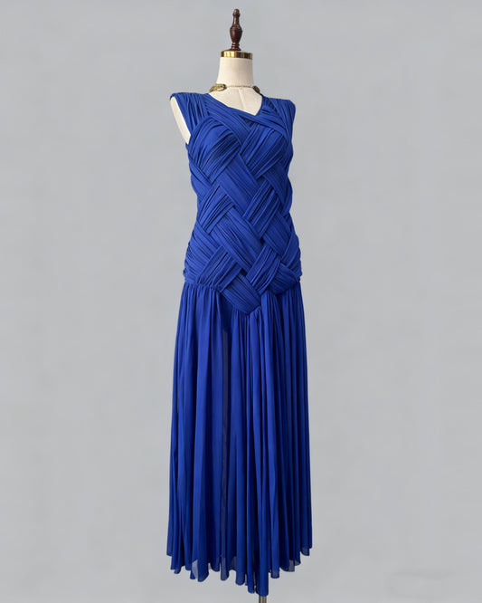 Blue Sleeveless Knotted Ruched Maxi Dress - SISPELL
