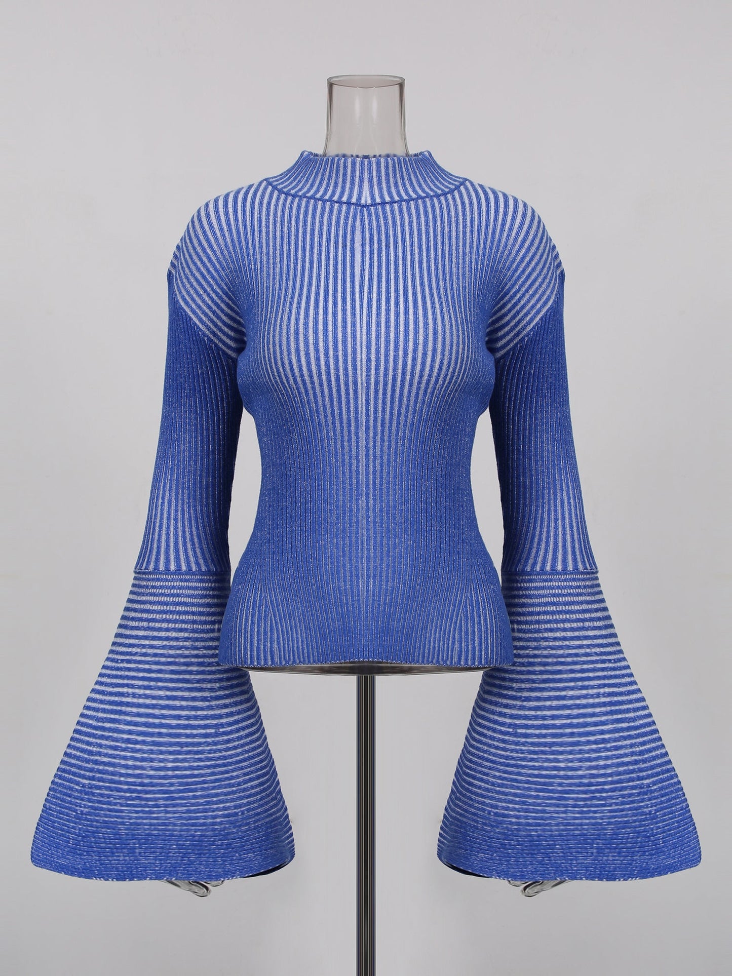 Blue Striped Knit Sweater with Bell Sleeve - SISPELL