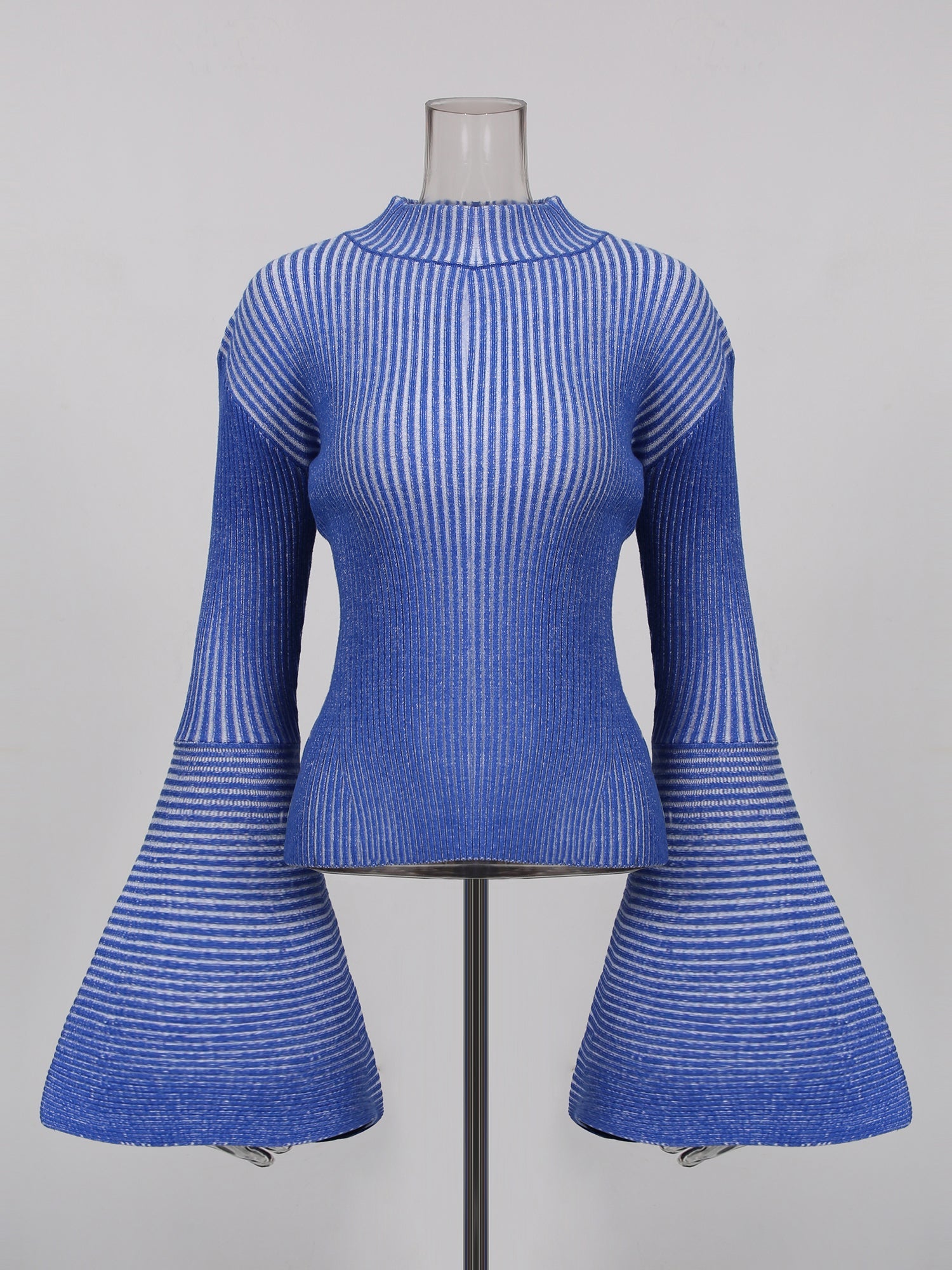 Blue Striped Knit Sweater with Bell Sleeve - SISPELL