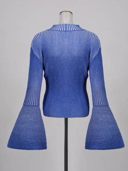 Blue Striped Knit Sweater with Bell Sleeve - SISPELL