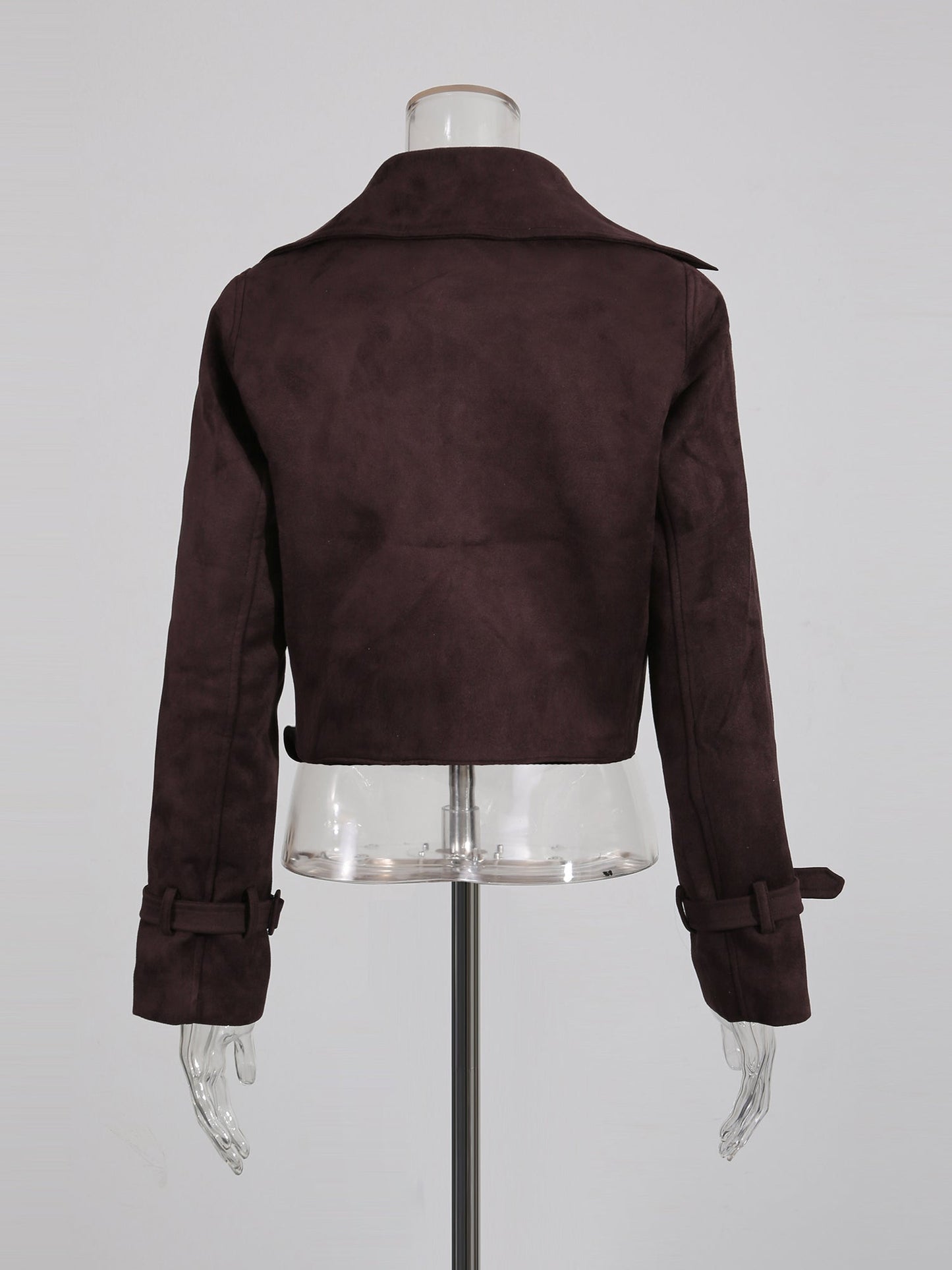 Brown Suede Cropped Trench Jacket with Belt - SISPELL