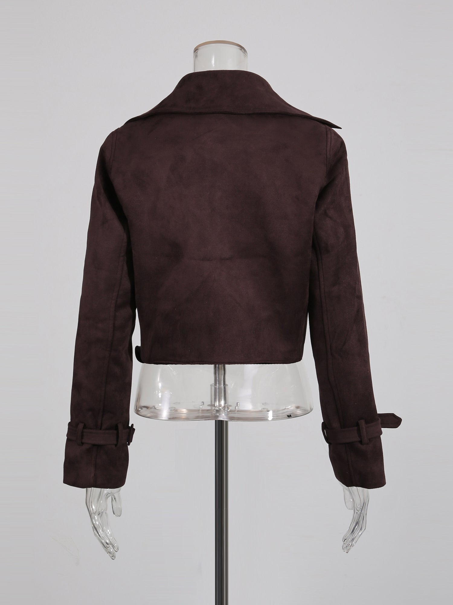 Brown Suede Cropped Trench Jacket with Belt - SISPELL