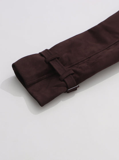 Brown Suede Cropped Trench Jacket with Belt - SISPELL