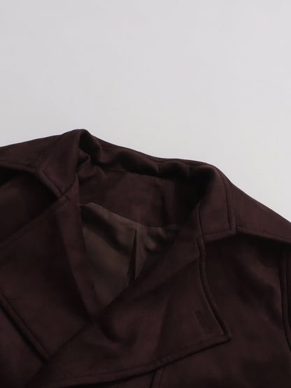 Brown Suede Cropped Trench Jacket with Belt - SISPELL