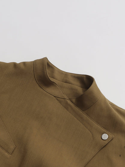 Brownyellow Asymmetric Buckle Cropped Jacket - SISPELL