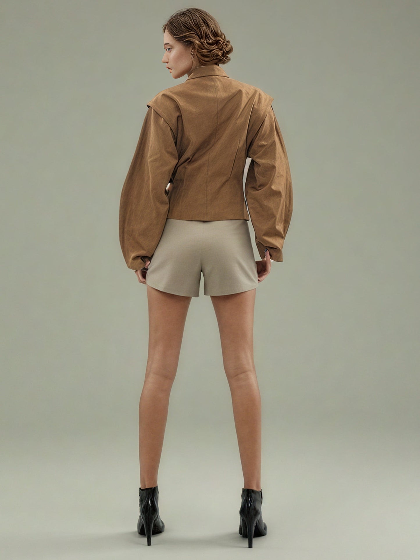 Brownyellow Asymmetric Buckle Cropped Jacket - SISPELL