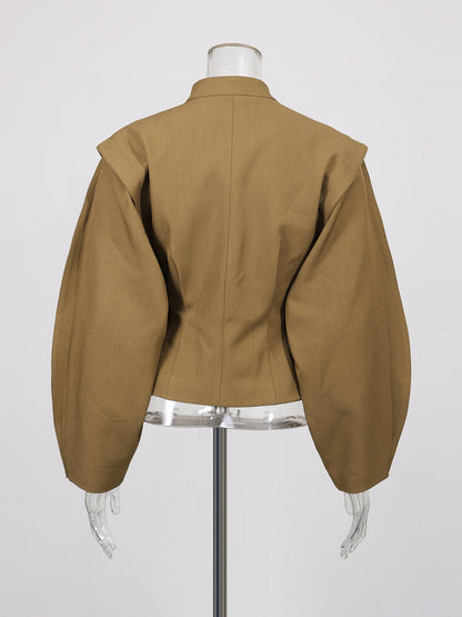 Brownyellow Asymmetric Buckle Cropped Jacket - SISPELL