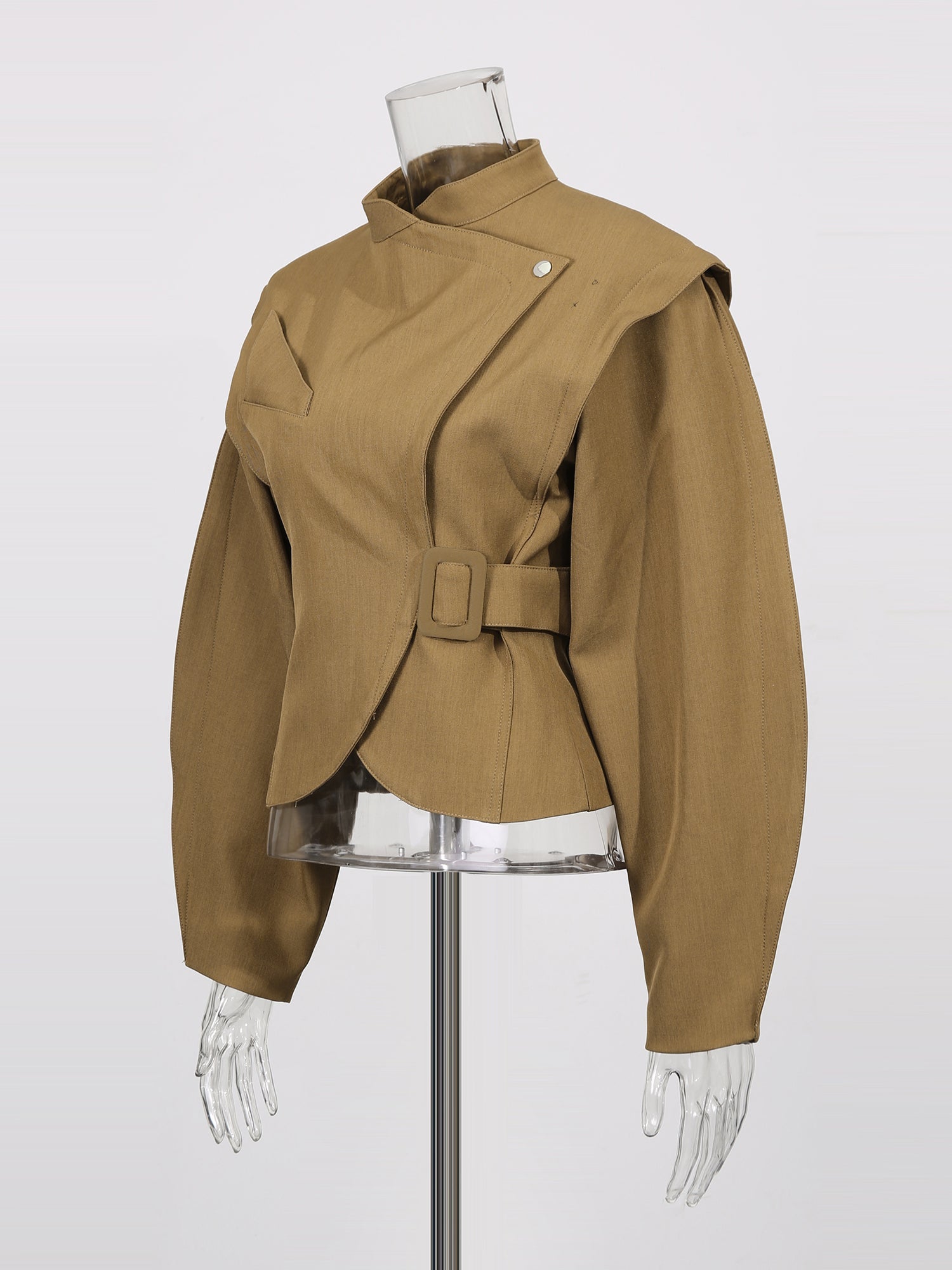 Brownyellow Asymmetric Buckle Cropped Jacket - SISPELL