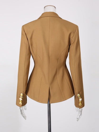 Brownyellow Tailored Blazer with Gold Button Detailing - SISPELL