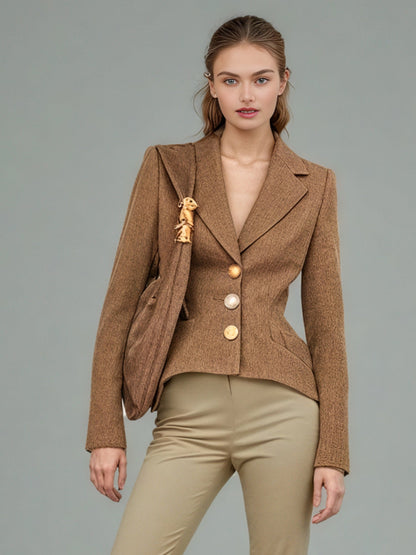 Brownyellow Tailored Blazer with Gold Button Detailing - SISPELL