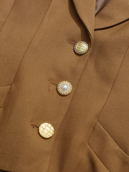 Brownyellow Tailored Blazer with Gold Button Detailing - SISPELL